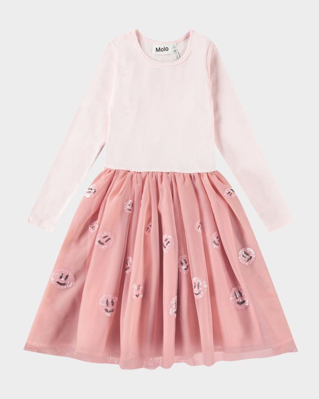 Girl's Cyrus Long-Sleeve Sequin Tulle Combo Dress, Size 3T-6